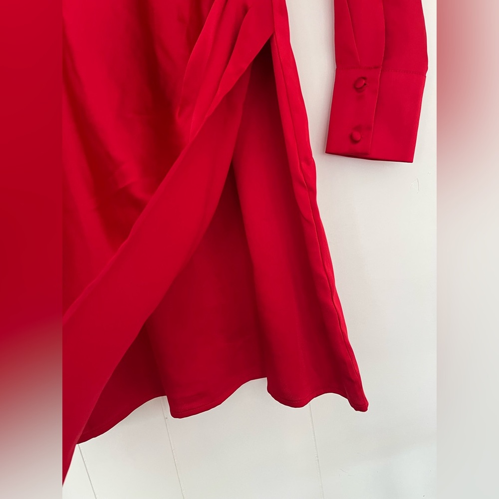A New Day Women's Long Sleeve Red Satin Shirt Mini Dress Size Small - Picture 8 of 10